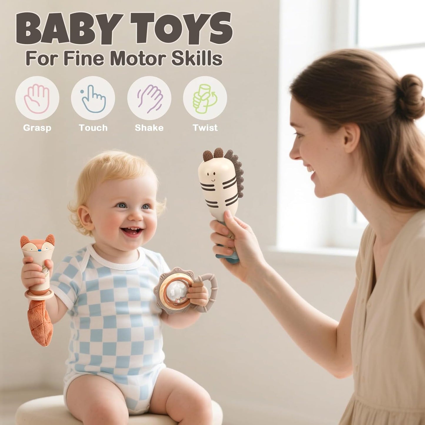 Baby Rattles & Teethers Set – Baby Toys 0-6 Months, Teething Toys 3-6 