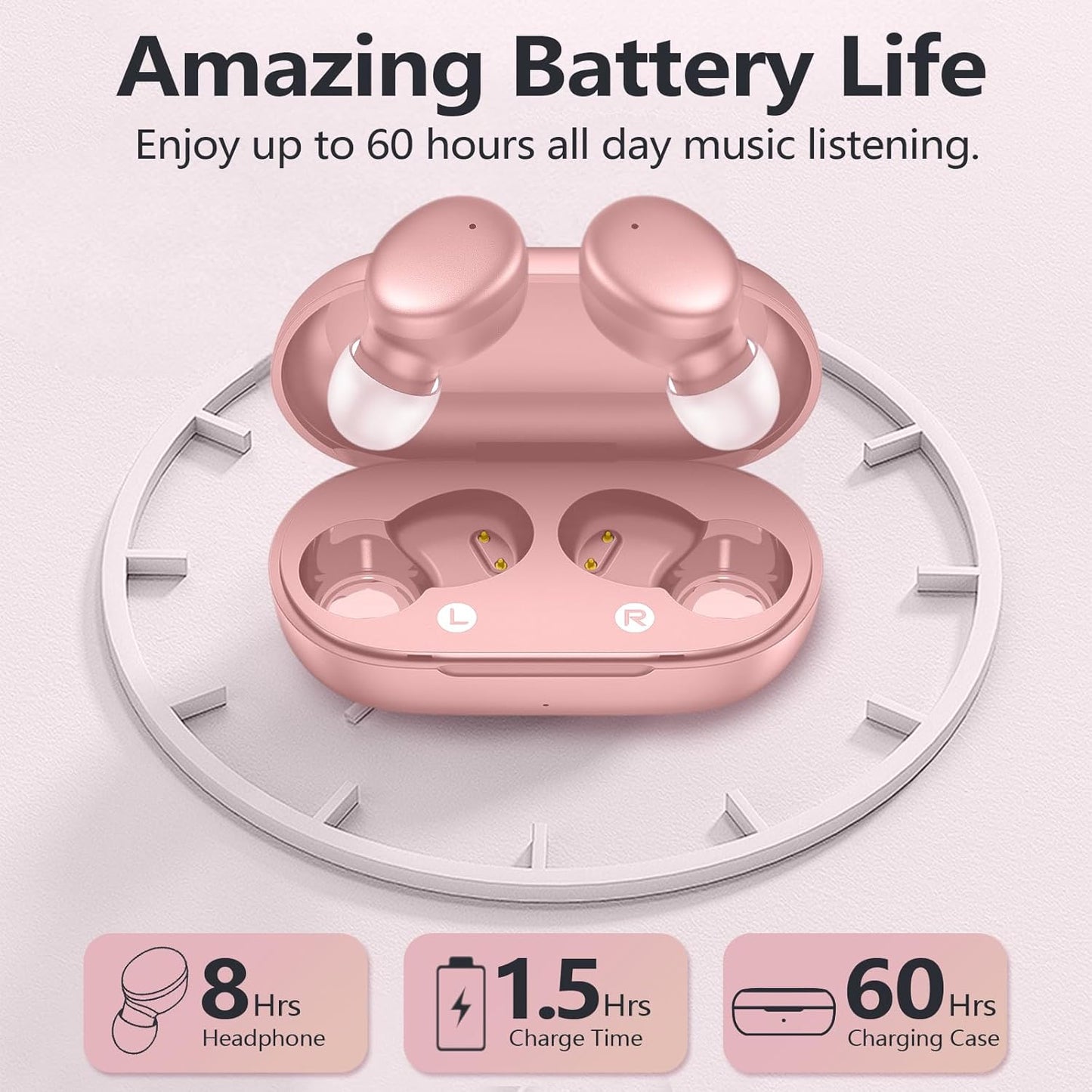 MOZOTER S8 Mini Wireless Earbuds Bluetooth 5.3 in Ear Light-Weight Hea