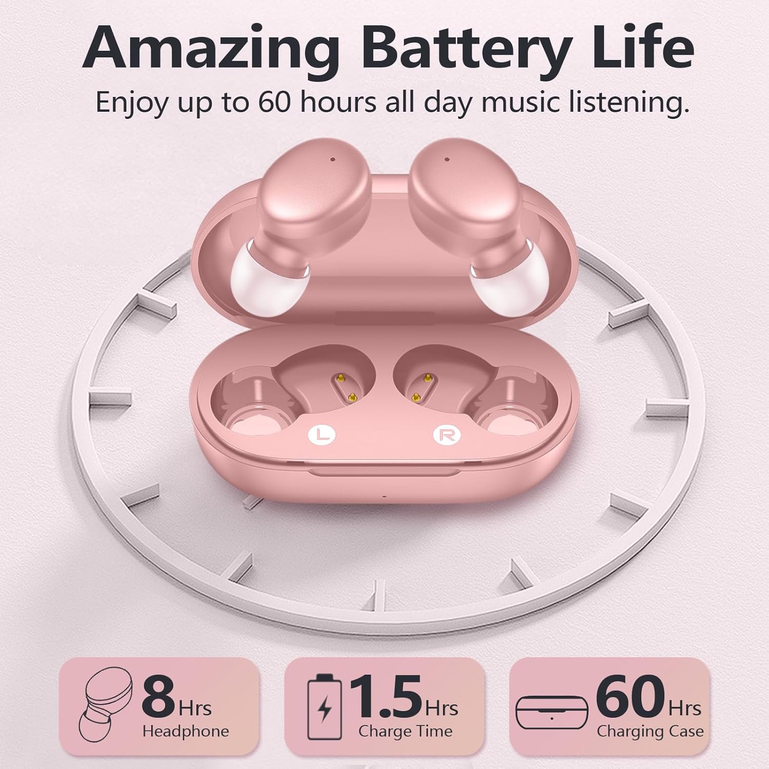 MOZOTER S8 Mini Wireless Earbuds Bluetooth 5.3 in Ear Light-Weight Hea
