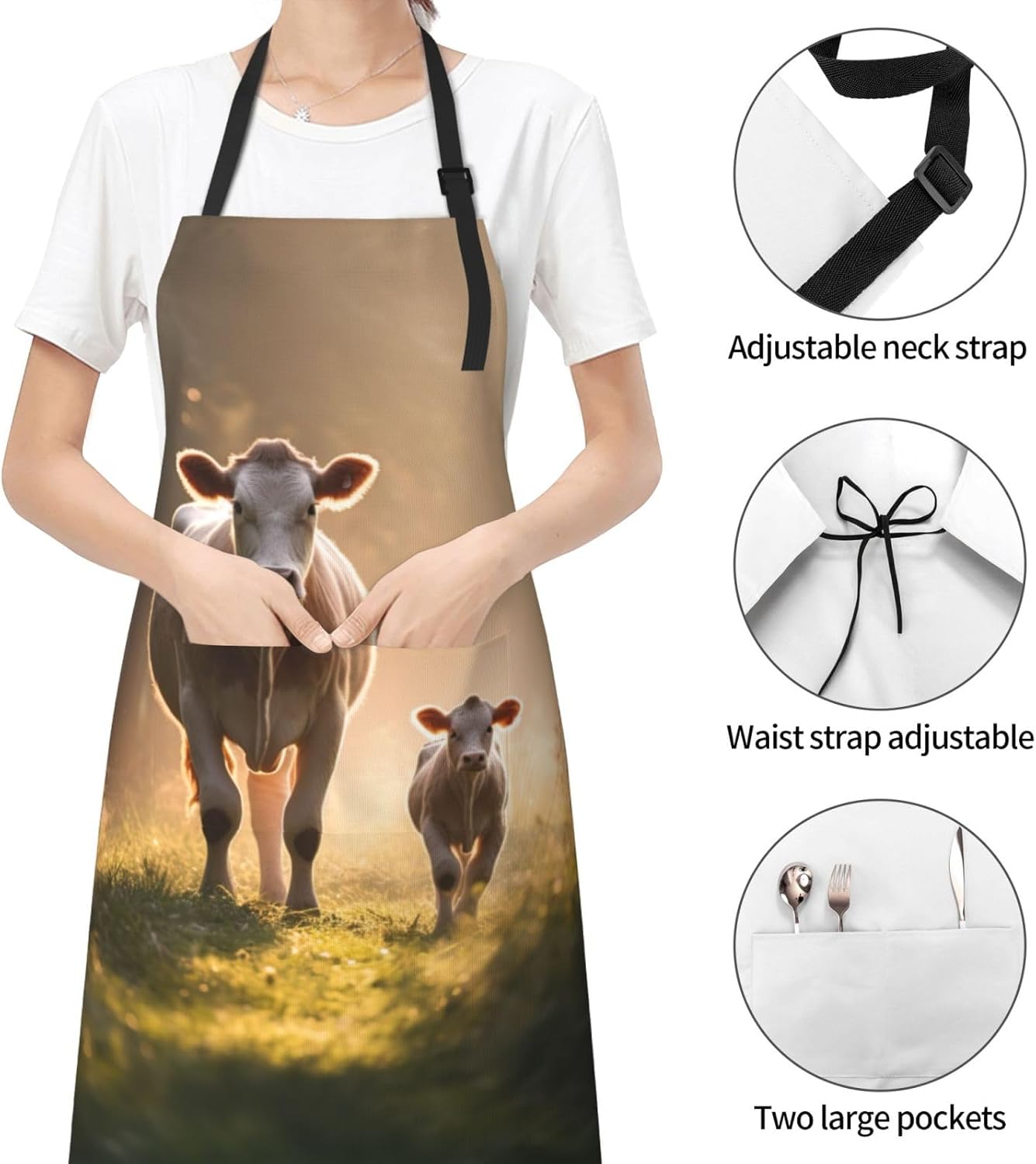 Cow milkr print Waterproof apron with pocket adjustable cooking apron for adult kitchen bibs to bake