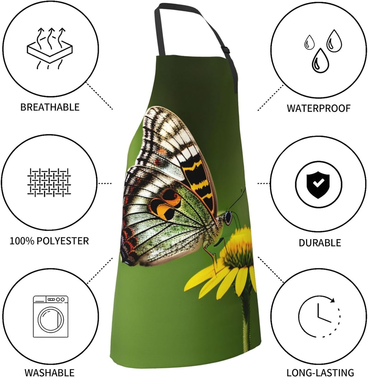 Beautiful glowing butterfly 1 print Waterproof chef's apron with pocket apron for kitchen cooking baking barbecue and gardening