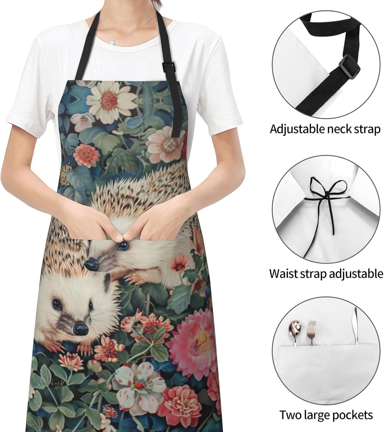 Floral Hedgehogs Print Laundry apron 28x33 In Waterproof Kitchen Apron