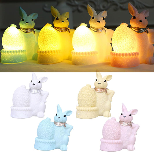 Solar Powereds Resins Rabbits and Eggs Garden Statue with LED Light for Outdoor Decoration and Easters