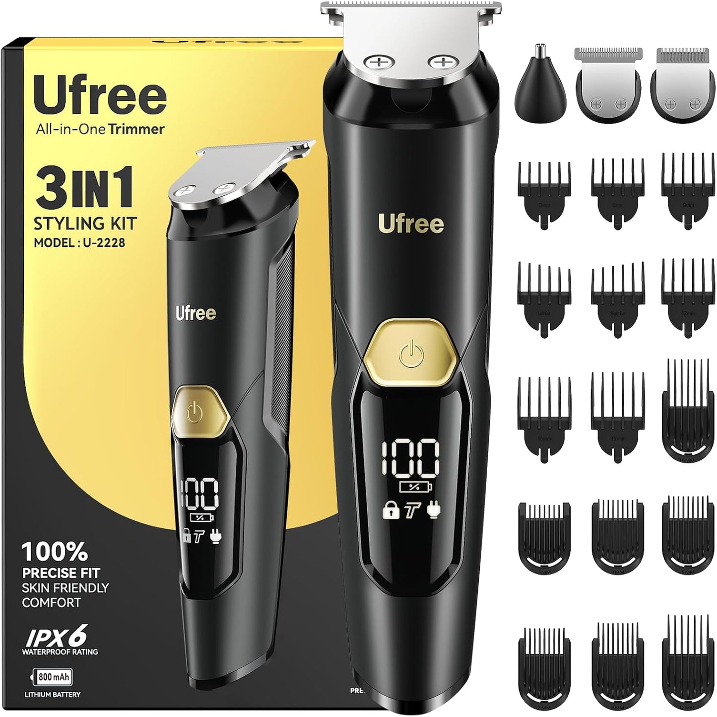 Ufree 3-in-1 Beard Trimmer for Men, Valentine Gifts for Men, IPX6 Wate