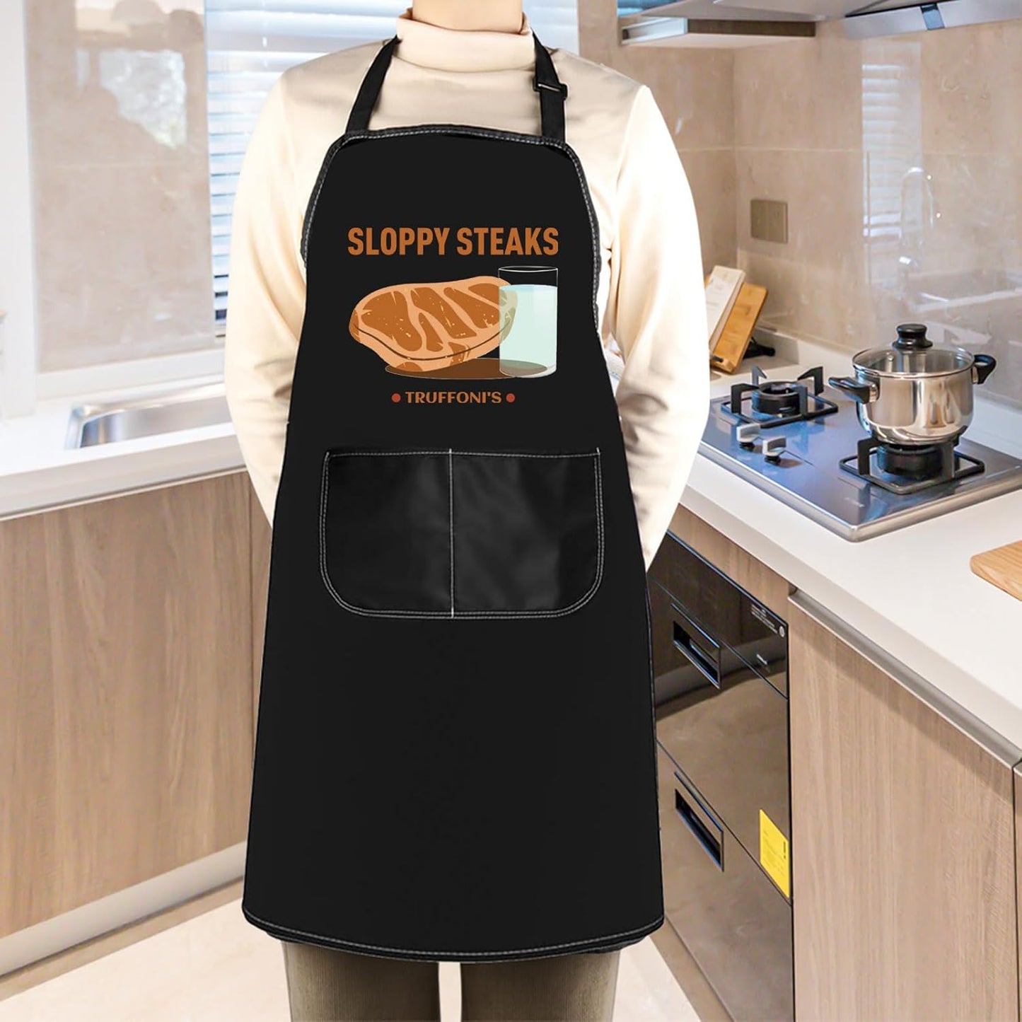 WCGXKO TV Show Inspired Kitchen Apron Sloppy Steaks Gift Truffoni’s St