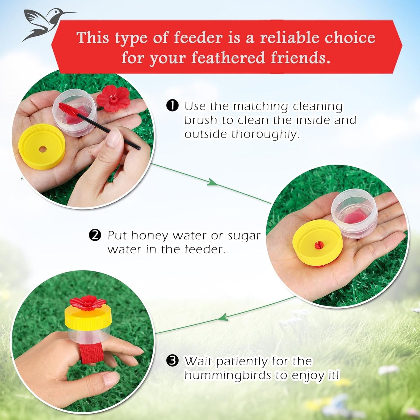 Hummingbird Ring Feeders, 4 Pcs Hand Held Hummingbird Feeders with Cleaning Brush,Hand Feed Bird Feeder for Window Outdoors
