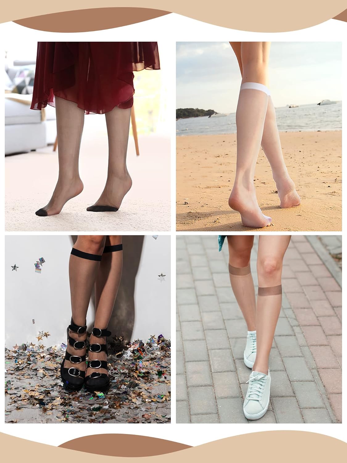 Geyoga 20 Pairs Knee High Stockings for Women Sheer Knee High Socks Ny
