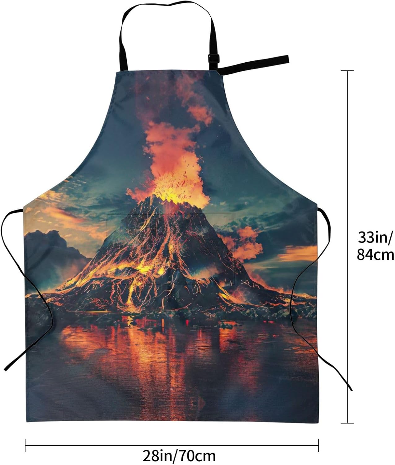volcano print Waterproof chef's apron with pocket apron for kitchen cooking baking barbecue and gardening