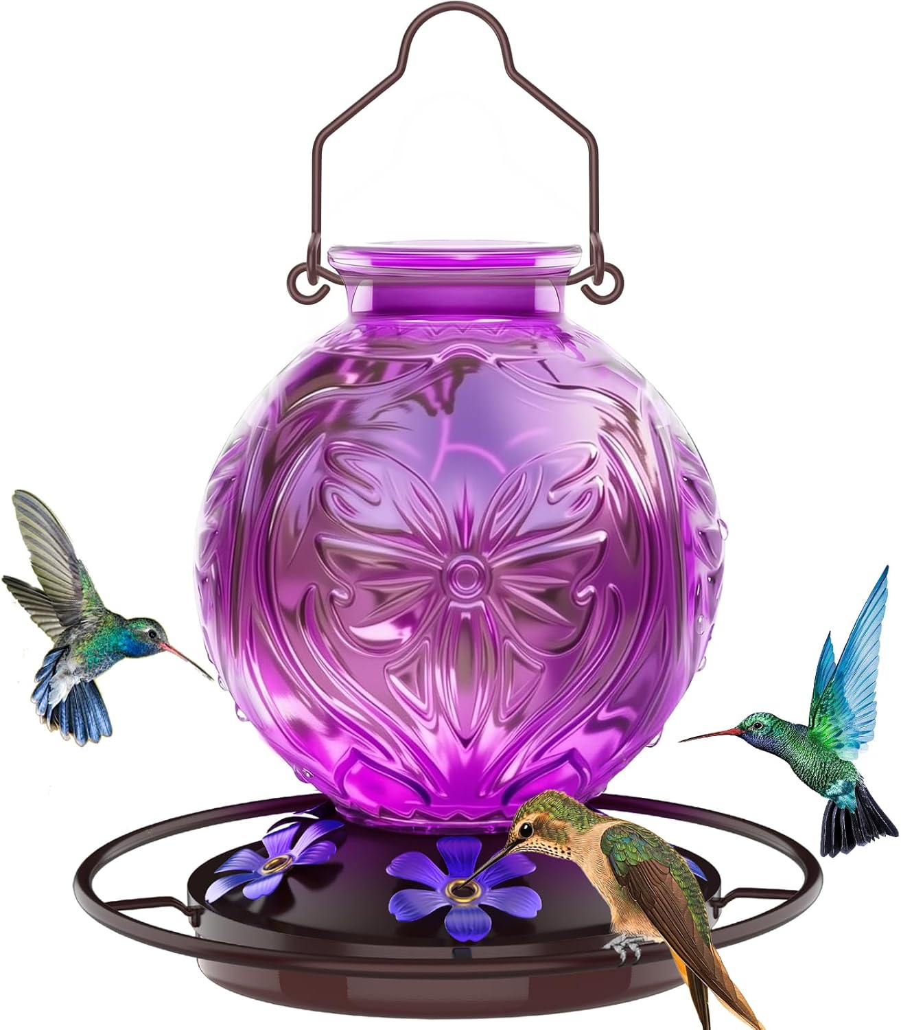 Glass Hummingbird Feeder for Outdoors Hanging, 25Oz Humming Bird Necta