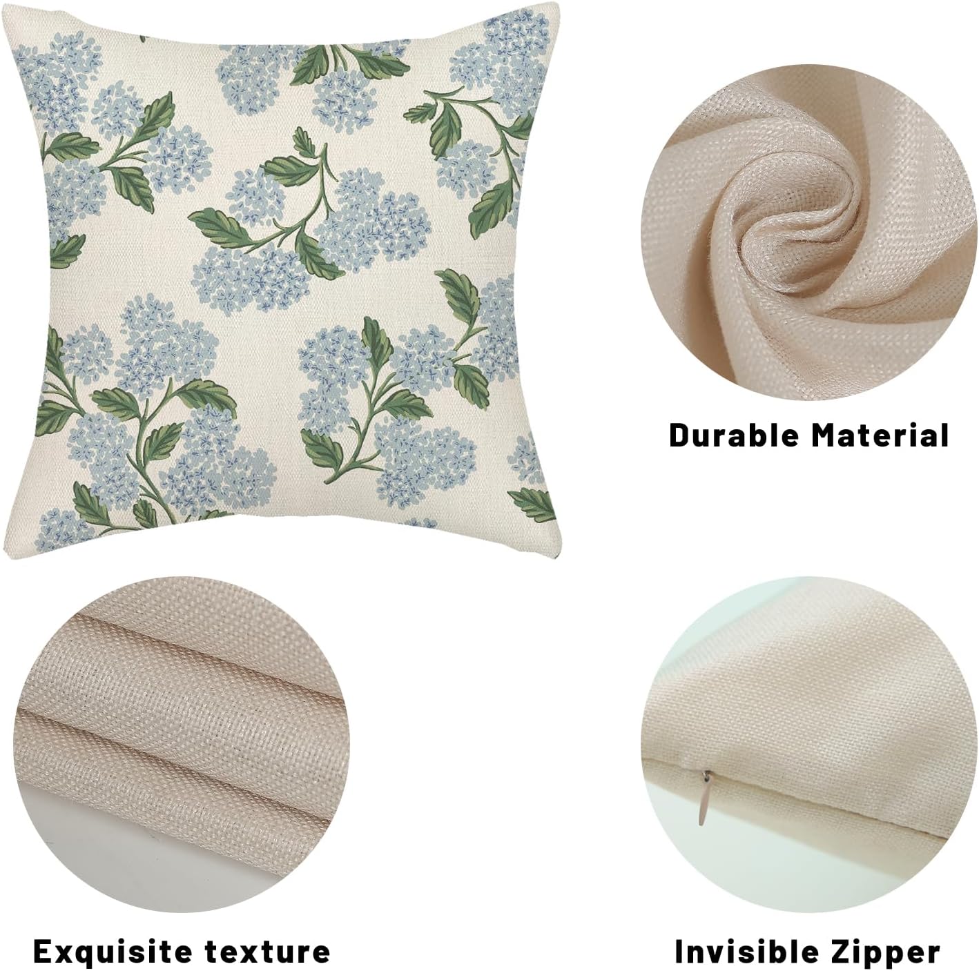 Spring Pillow Covers 18x18 Inch 2 Pcs Blue Green Hydrangea Flower Deco