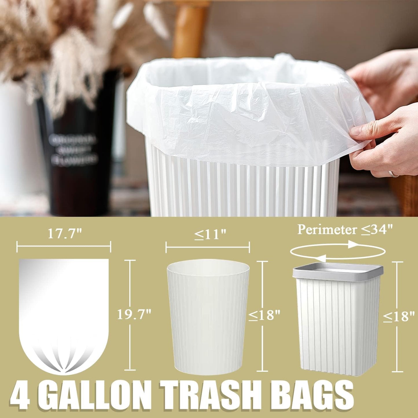 Small Trash Bags 4 Gallon - 100 Count 4 Gallon Trash Bag, Small Garbag