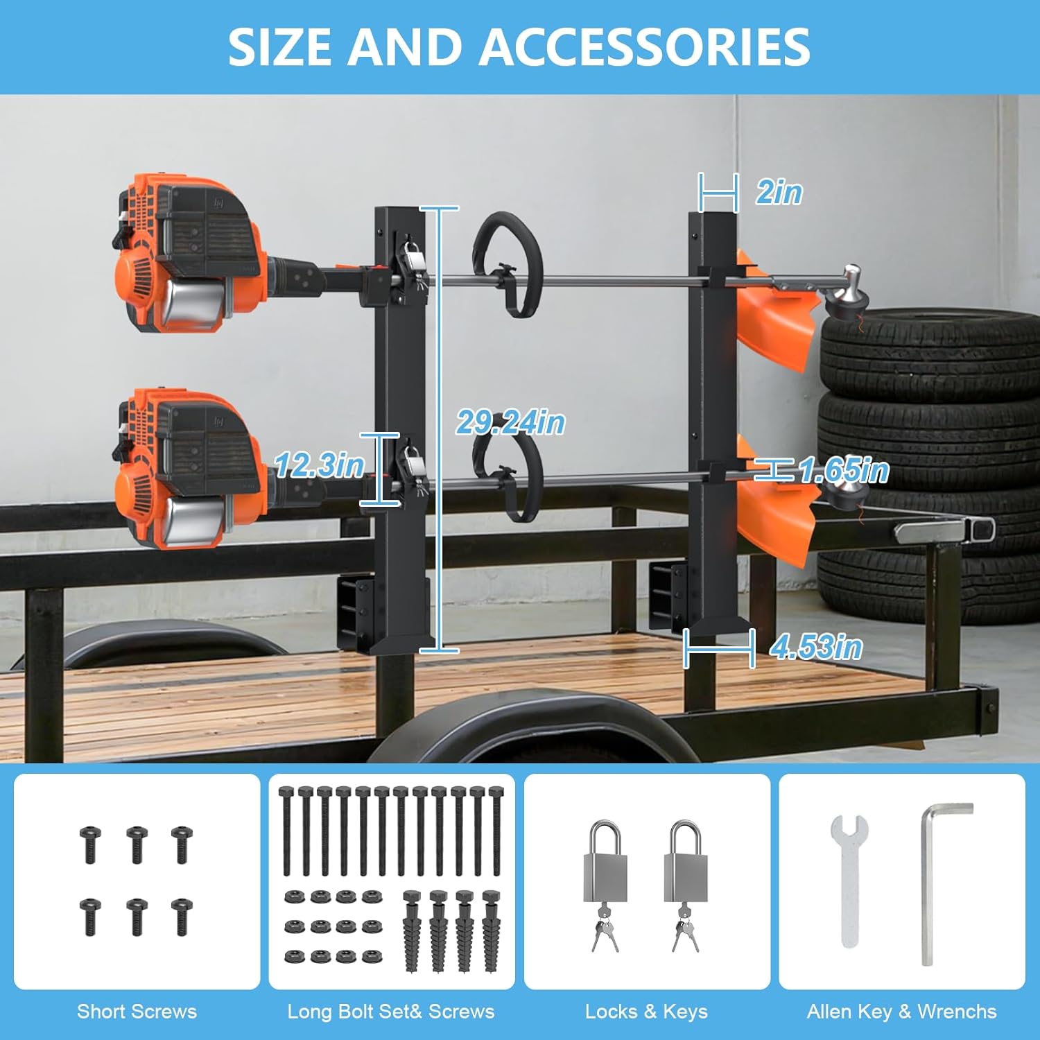 Weedeater Rack for Trailer with Lock, 2 Place Weed Eater Rack Rectangu
