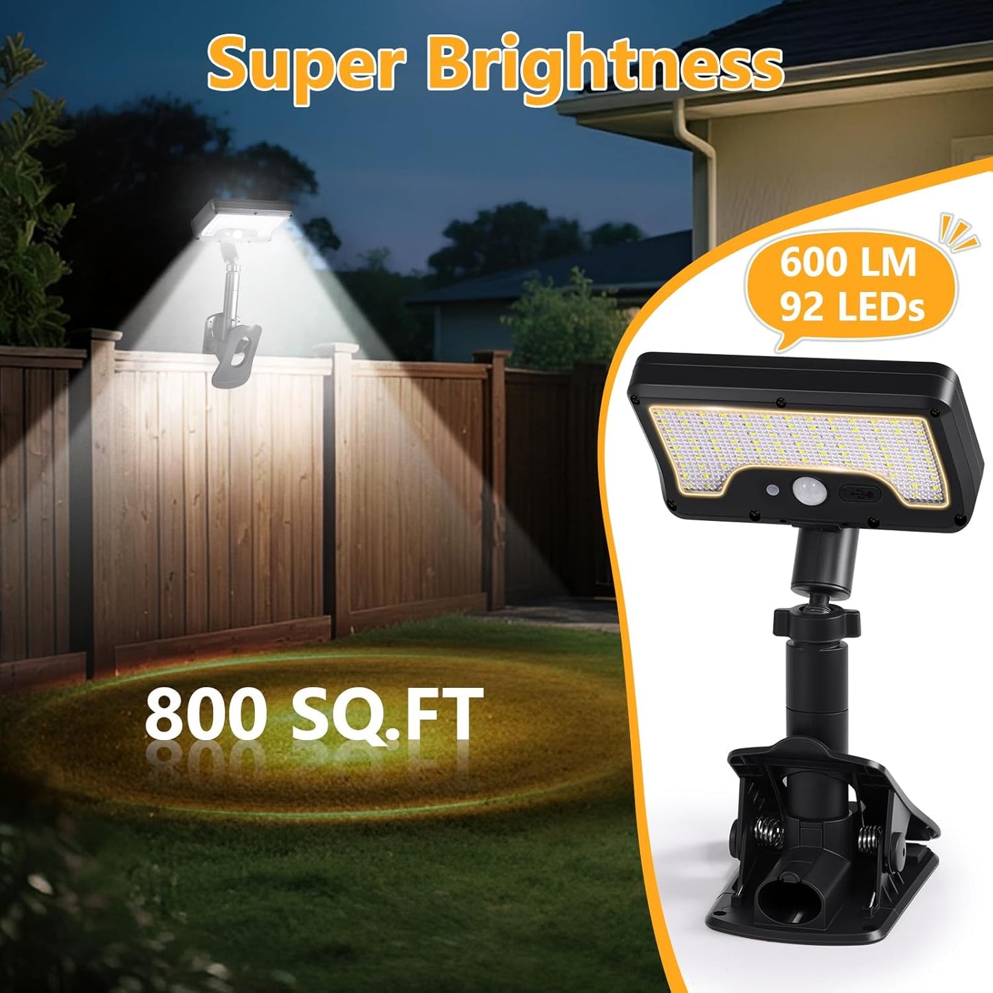 Clip On Solar Lights Outdoor with Motion Sensor, 360°Rotatable & Verti