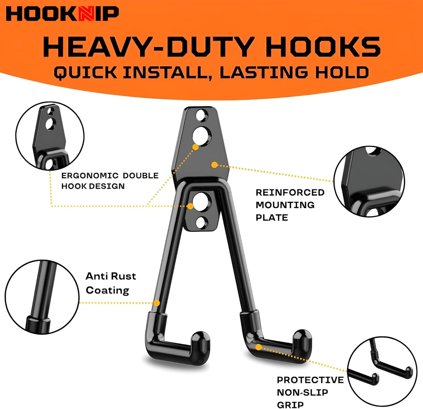 Pack 13 Garage Hooks Heavy Duty | Multi-Sized Wall-Mounted Tool Hangers with Anti-Rust PVC Coating | Heavy Duty Wall Hooks for Bikes, Ladders, Garden Tools, and More