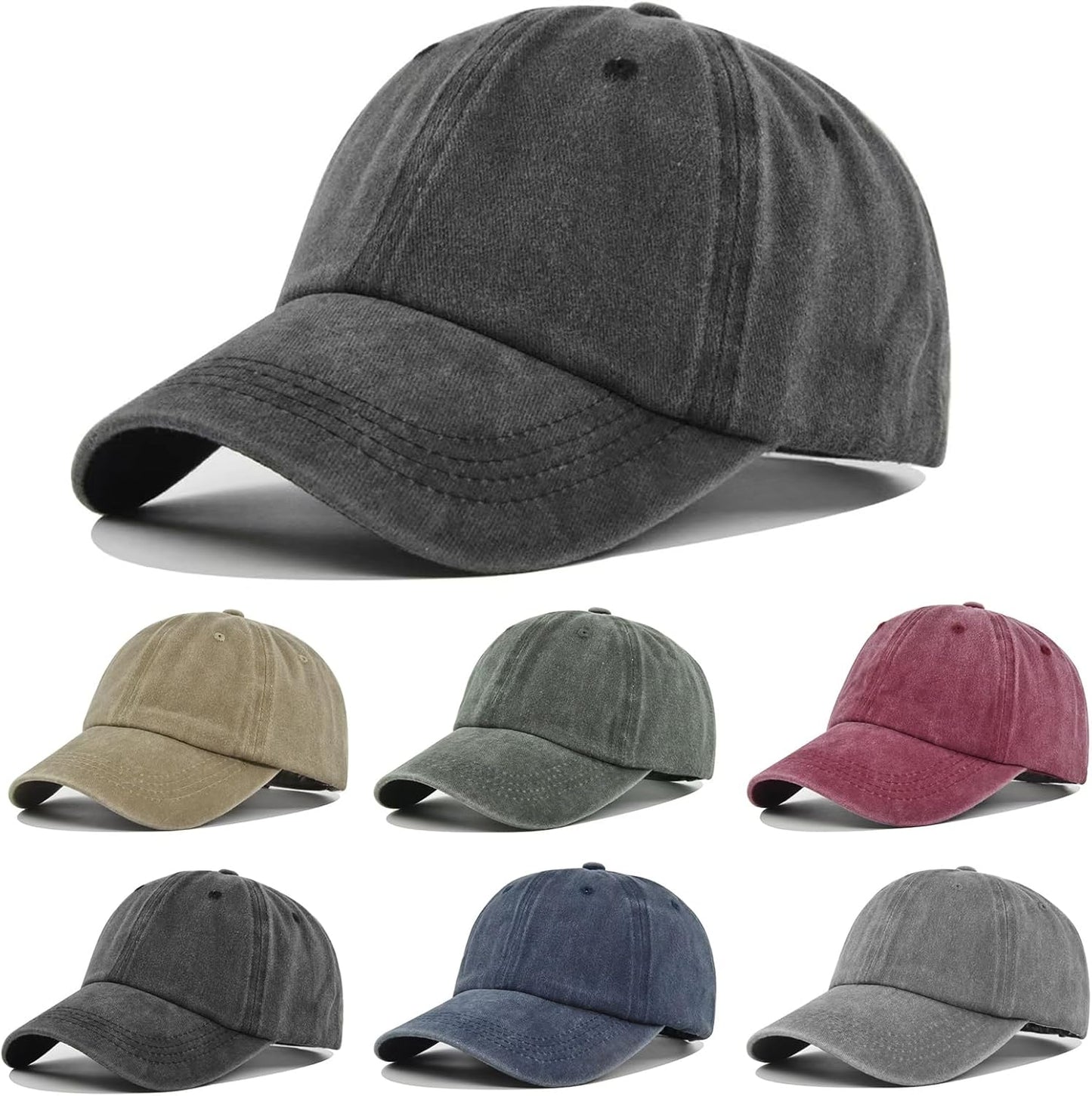 6Pack Unisex Vintage Washed Cotton Baseball Cap Soft Unconstructed Pla
