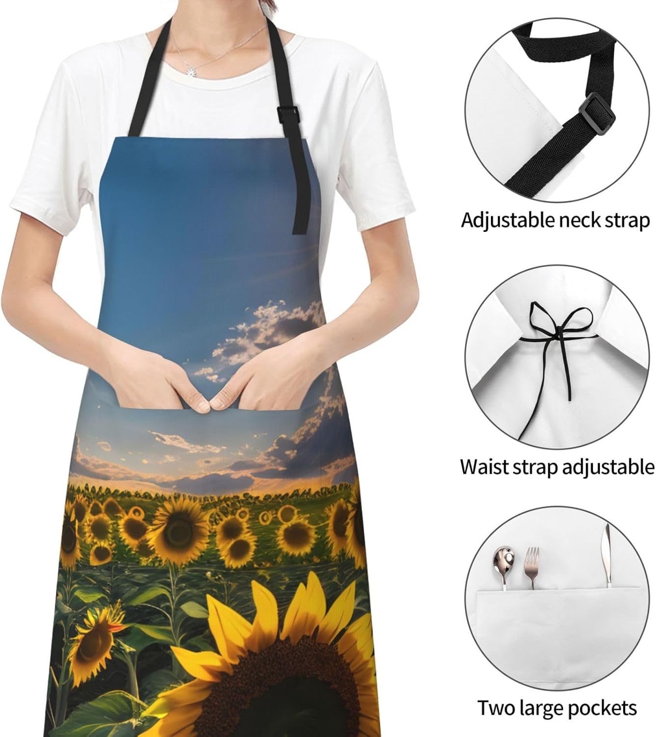 Sunflowers Sunlight Print Laundry apron 28x33 In Waterproof Kitchen Ap