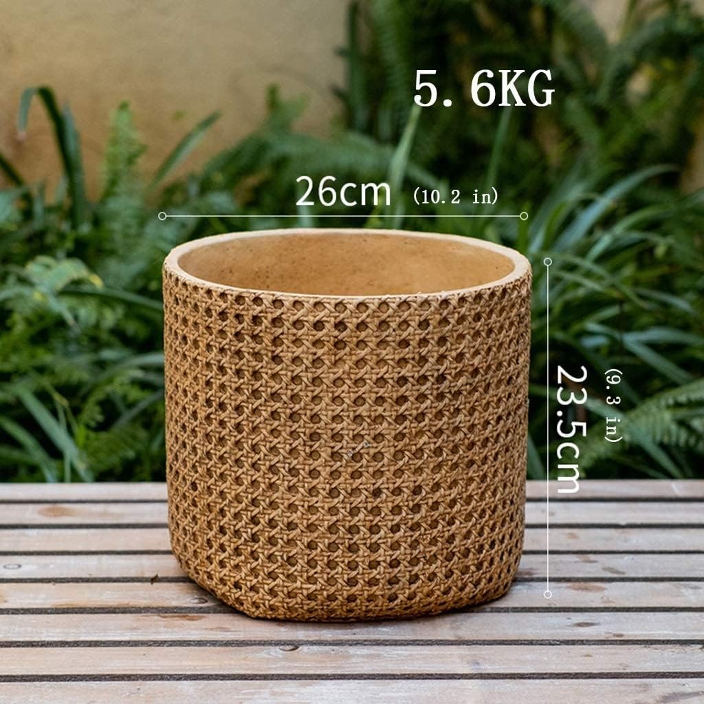 Planter Flowerpot Planter Pots Unique Plant Pots Concrete Imitation Rattan Planter Large Planters Outdoor Garden Decor 4.9" 6.3" 13" Tall(26x26x23.5cm)