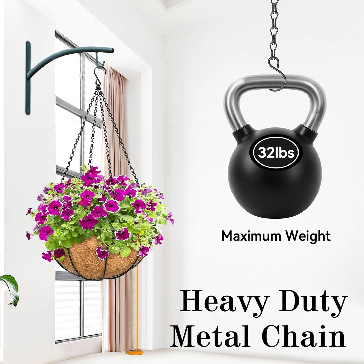 ZeeDix 4 Pack, 24 Inch Hanging Basket Chain with Hooks, Black Metal Planter Flower Pot Chain for Hanging Plants, Adjustable Replacement Chain for Lanterns, Bird Feeders and Flowers