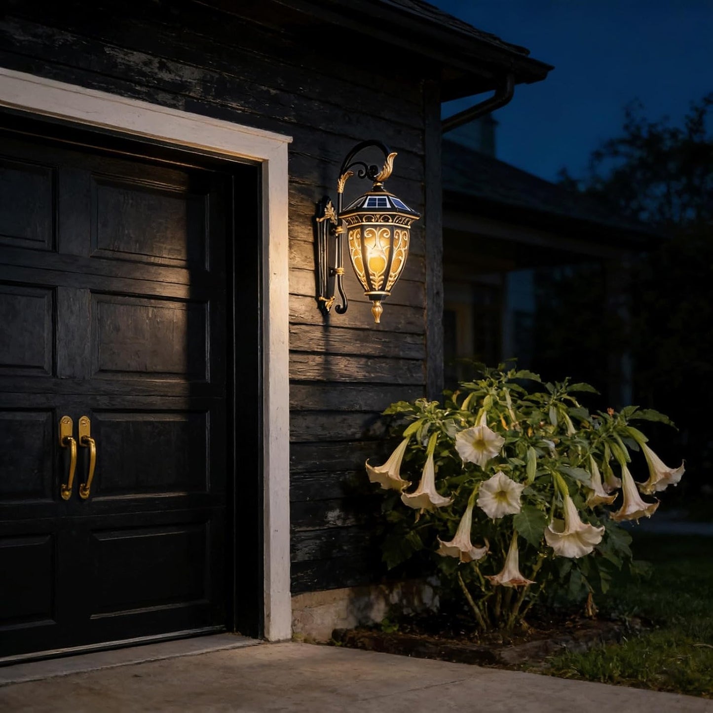 Solar Outdoor Wall Light, Exterior LED Wall Sconce Lantern, 20.5" Dusk to Dawn Waterproof Die-cast Aluminum Ornate Filigree, Vintage Porch Lamp for Garden Villa Patio Front Door Entryway