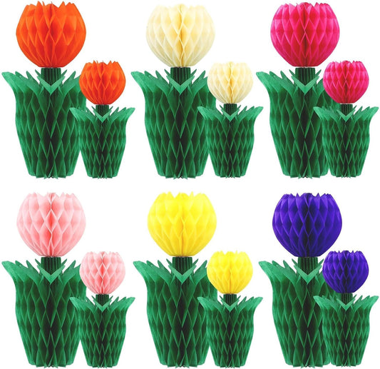 JULMELON 12Pcs Tulip Honeycomb Decoration, Spring Tulip Flower Honeyco