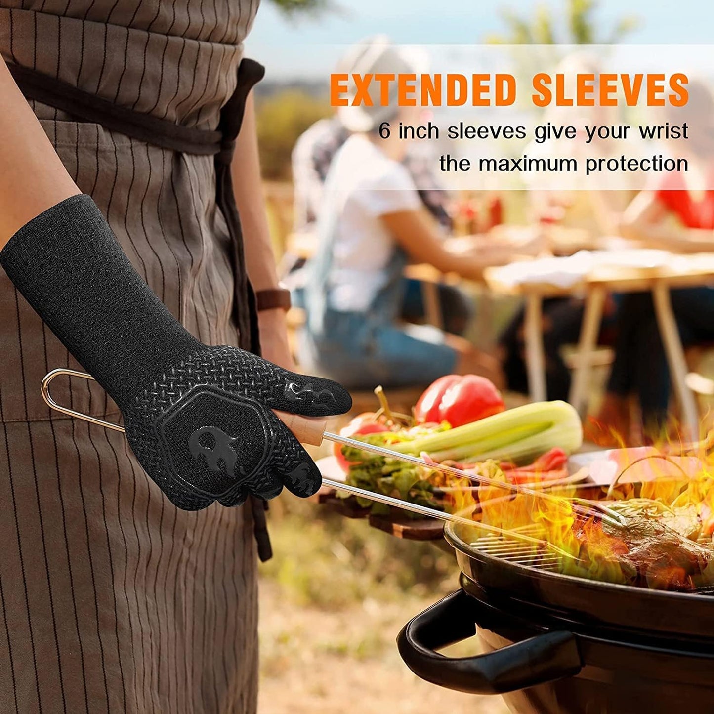 HAMITOR BBQ Grill Gloves : 1472℉ High Temp Resistance Fireproof Glove 