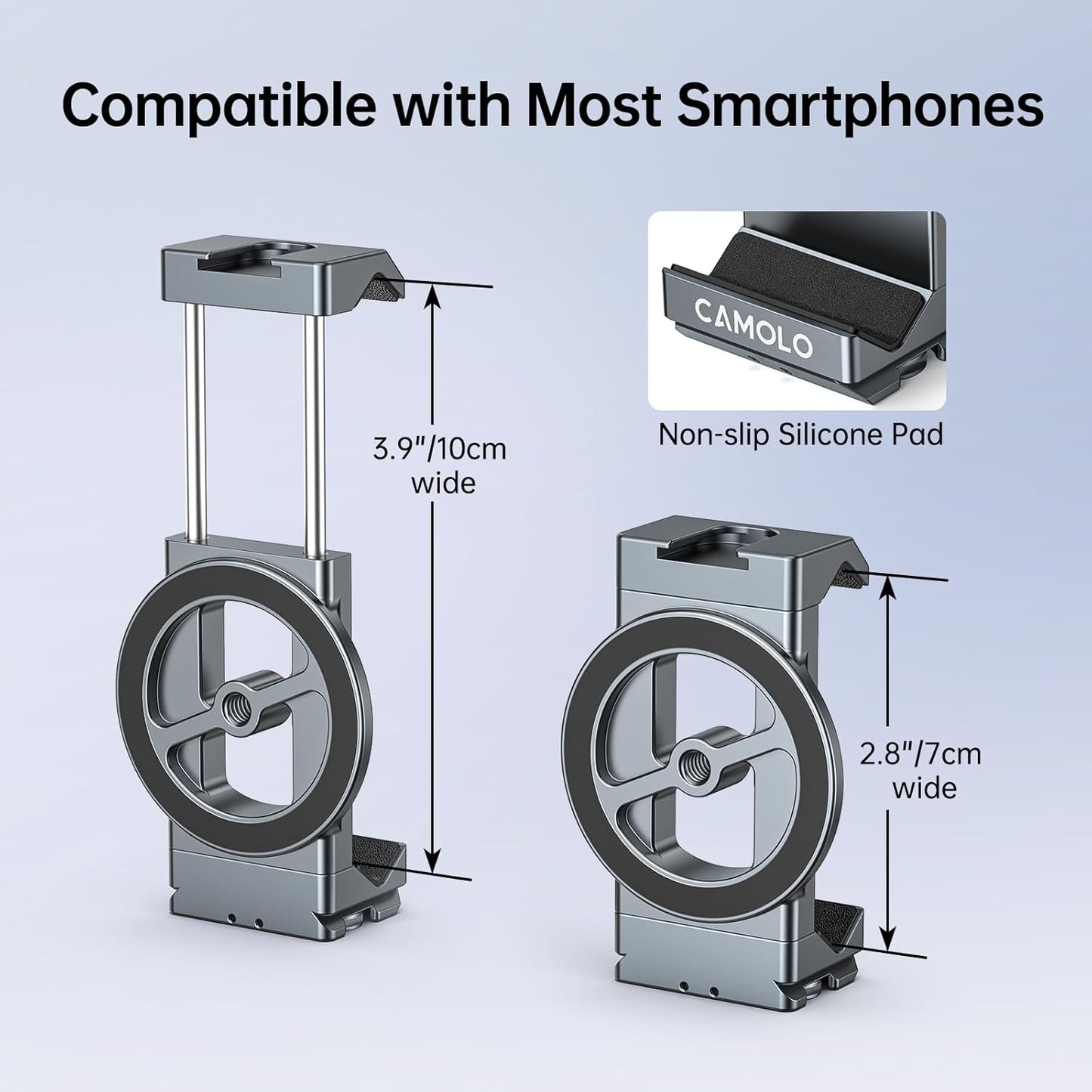 Metal Phone Tripod Mount with Arca Port & Magnetic 1/4"-20 Action Camera Adapter, Adjustable Smartphone Tripod Adapter Clamp Cell Phone Stand Holder Compatible with iPhone 16 Plus PRO Max GoPro