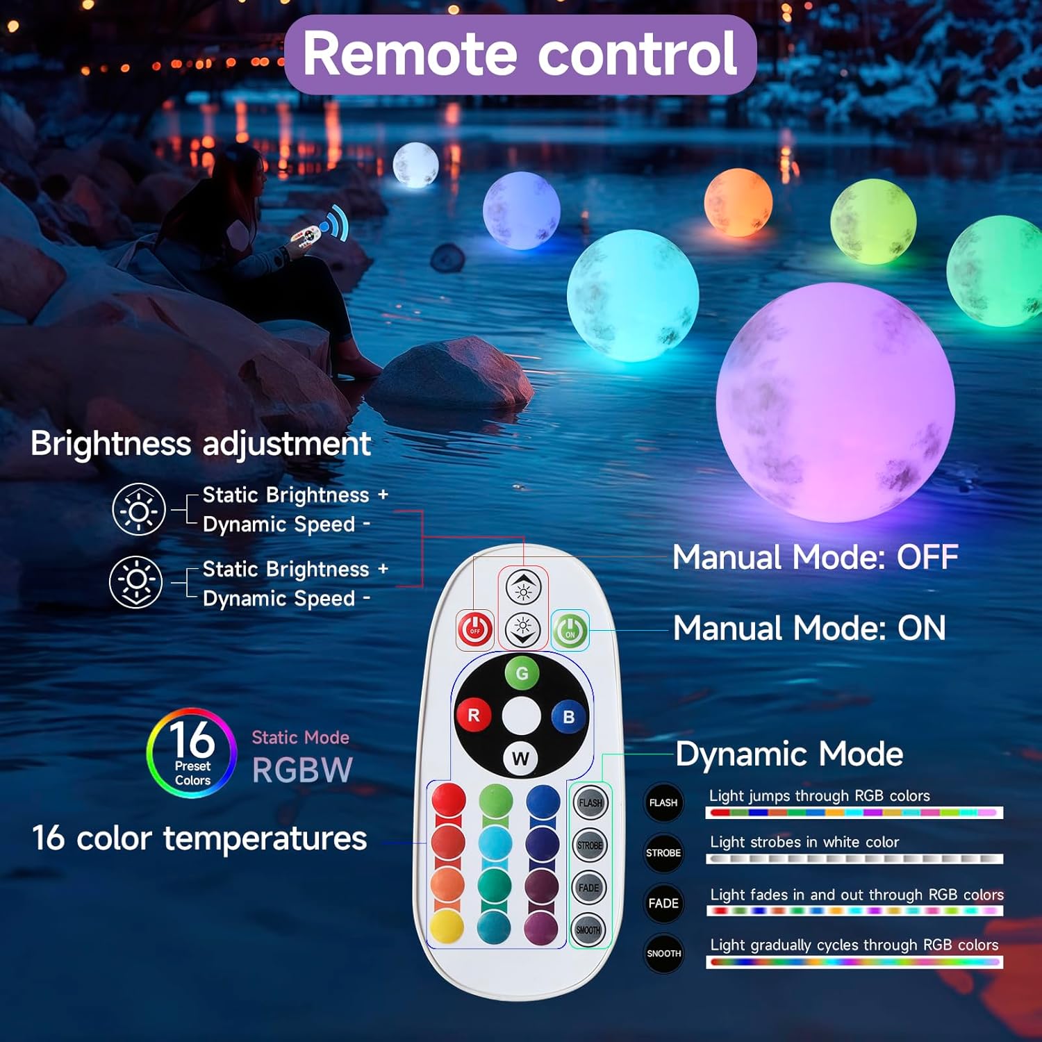 Indoor Outdoor Waterproof Light Up Sphere with Remote, LED Night Light