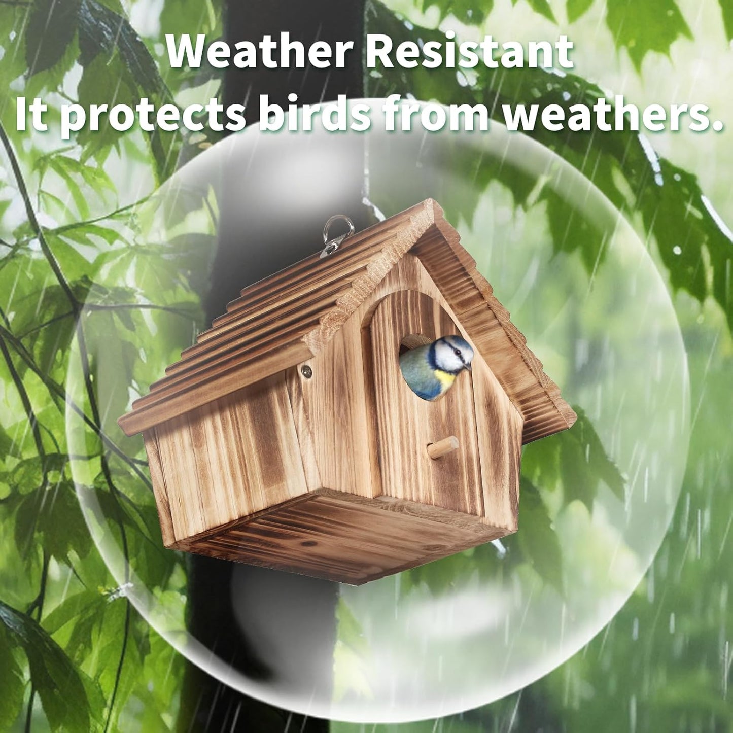 Bird House for Outside - Hanging Outdoor Birdhouse - Natural Wood Bird Nesting Box for Bluebirds, Hummingbirds, Finches, Wrens, Cardinals - Easy to Clean & Durable Garden Bird Shelter