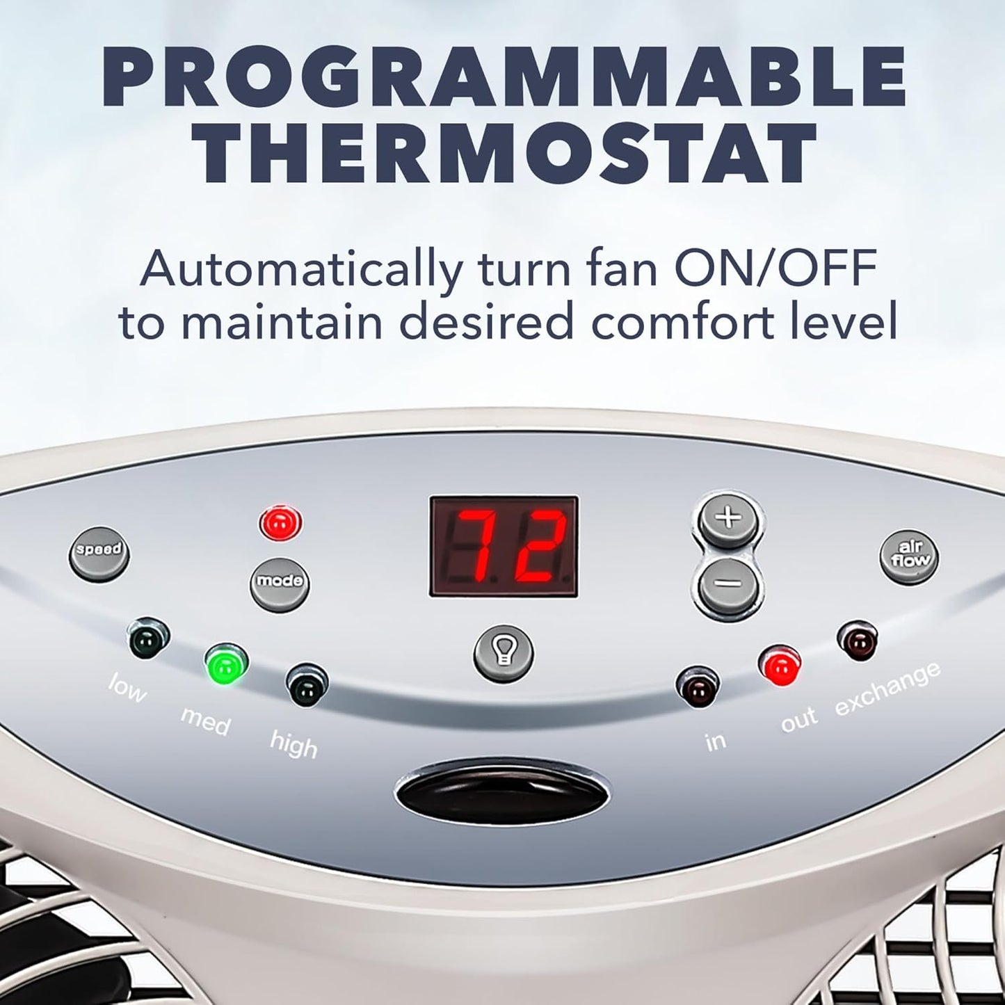 Bionaire Window Fan with Reversible Airflow Blades – 3-Speed Settings, Programmable Thermostat, LED Display, Remote Control, Fits 24–36" Windows, No Assembly Required
