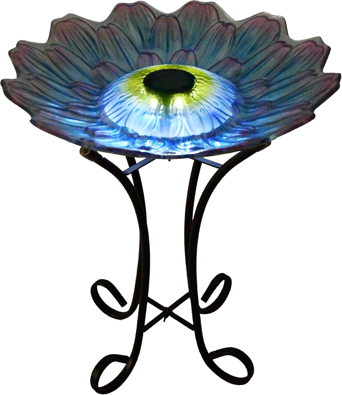 Hi Line Gift Ltd. Solar LED Floral Glass Bird Bath with Stand - Purple & Purple Dahlia