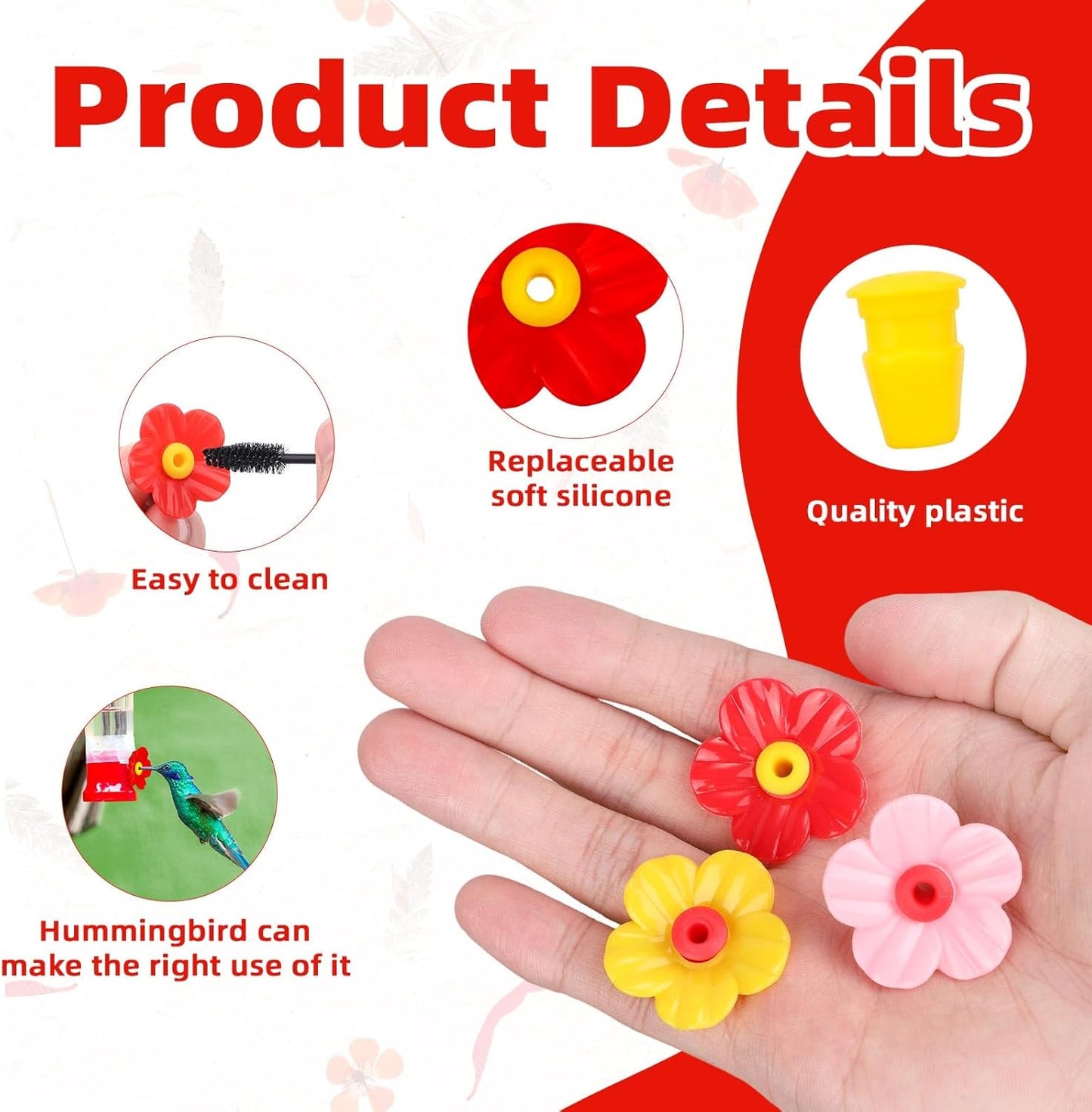 30pcs Hummingbird Feeder Replacement Flowers with 4 Cleaning Brushes, Replacement Feeding Ports Bird Feeder Parts for Hummingbird Feeders
