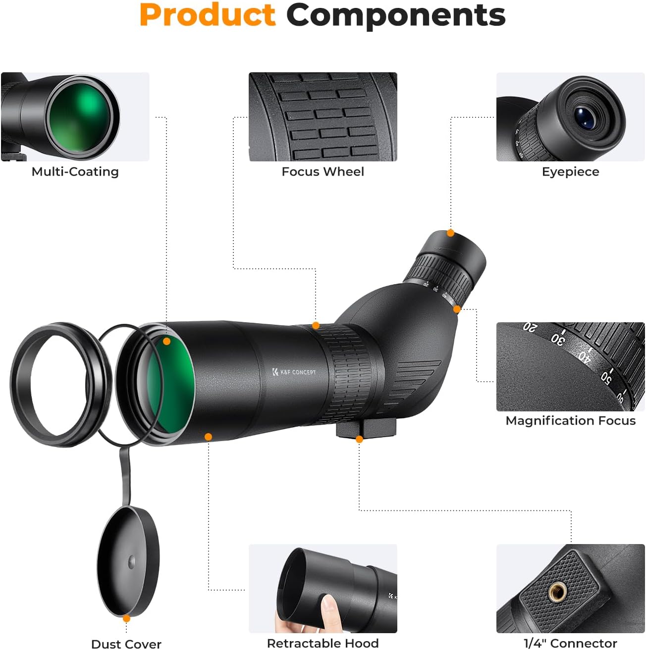 K&F Concept 20-60x60 Spotting Scopes for Target Shooting, Waterproof S