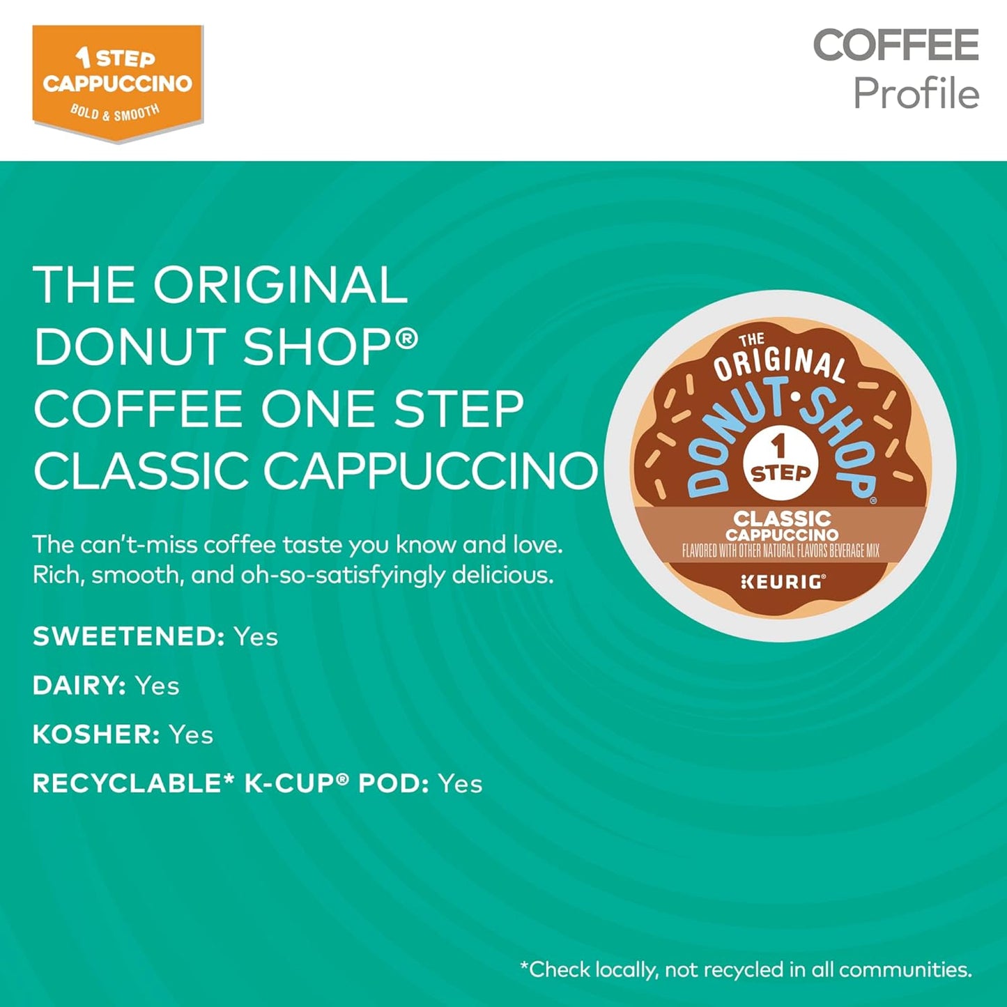 The Original Donut Shop One-Step Classic Cappuccino, Keurig Single-Serve K-Cup Pods, 20 Count (Pack of 1)