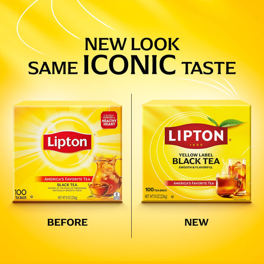 Lipton Black Tea Bags, Hot or Iced High Caffeine Tea, 100 Total Bags