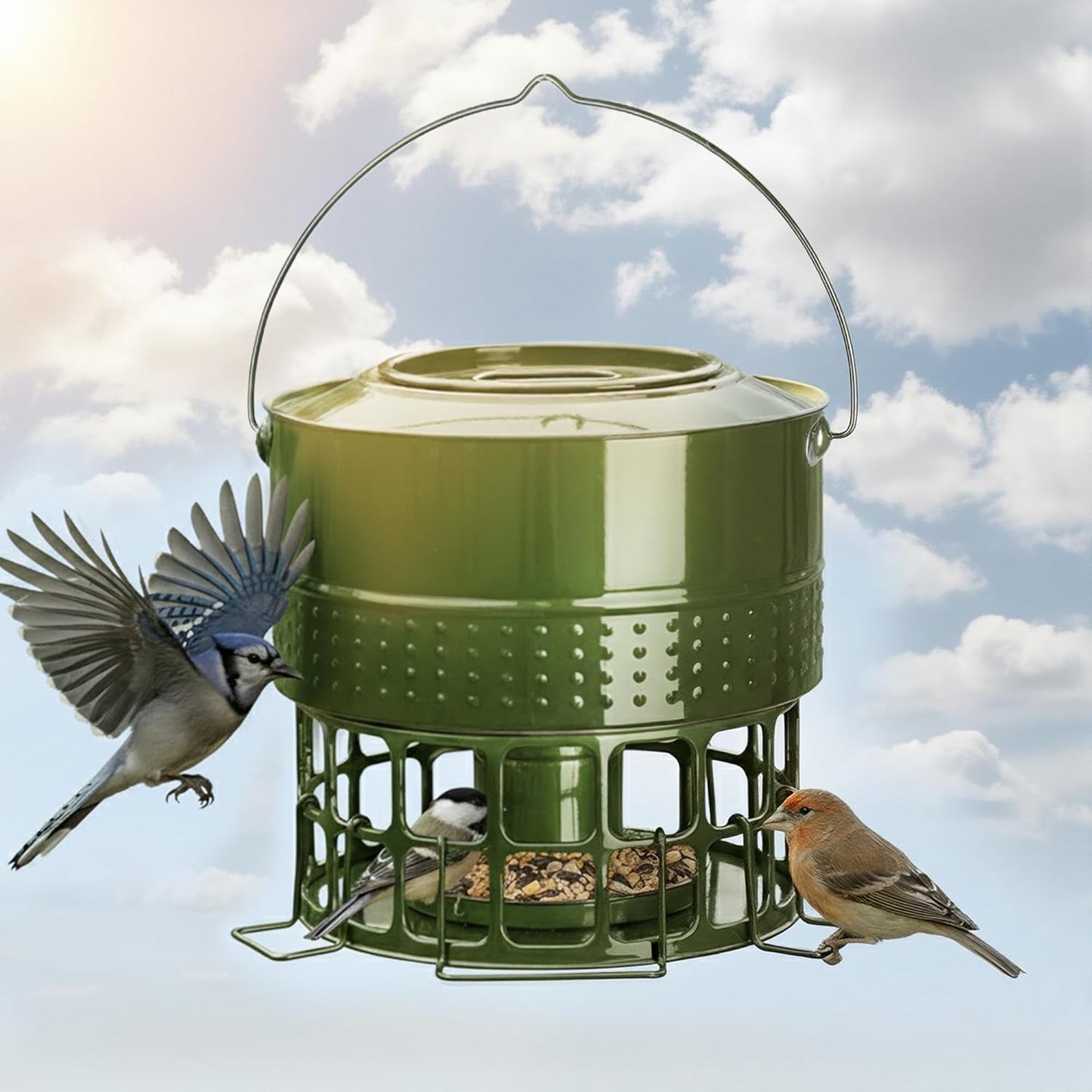 Solution4Patio Bird Feeder, 8LB Powder Coated Metal Wild Birdfeeder wi