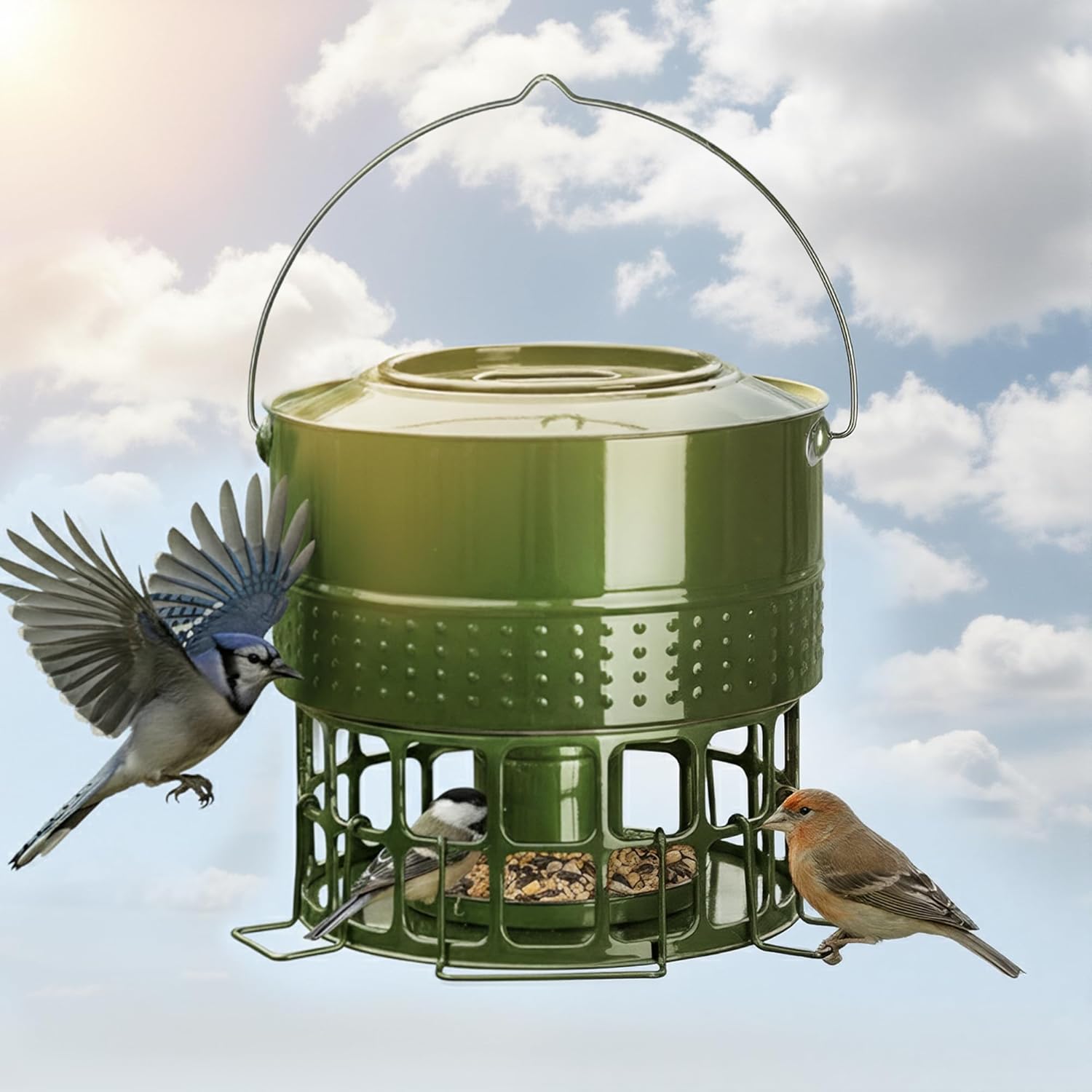 Solution4Patio Bird Feeder, 8LB Powder Coated Metal Wild Birdfeeder wi