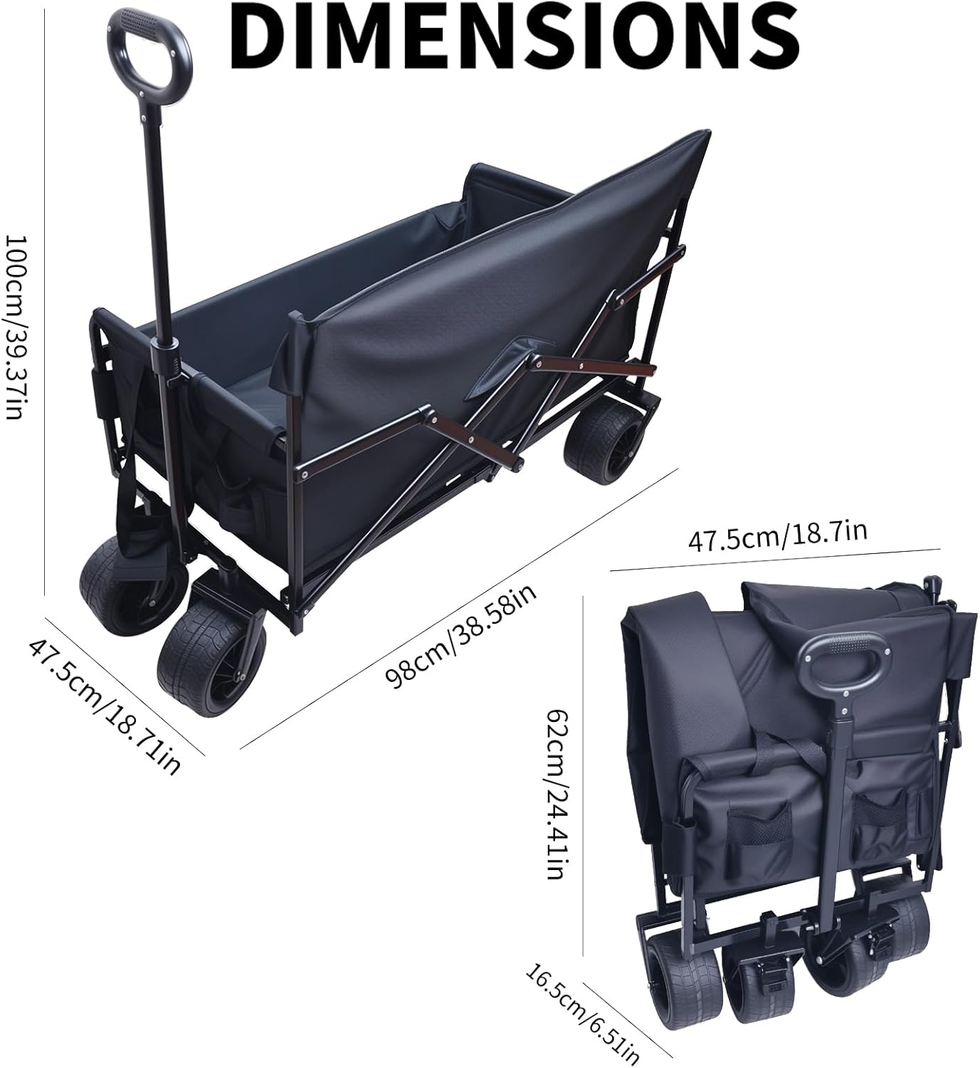 Collapsible Folding Wagon, Foldable Beach Wagon Cart with 300L Storage
