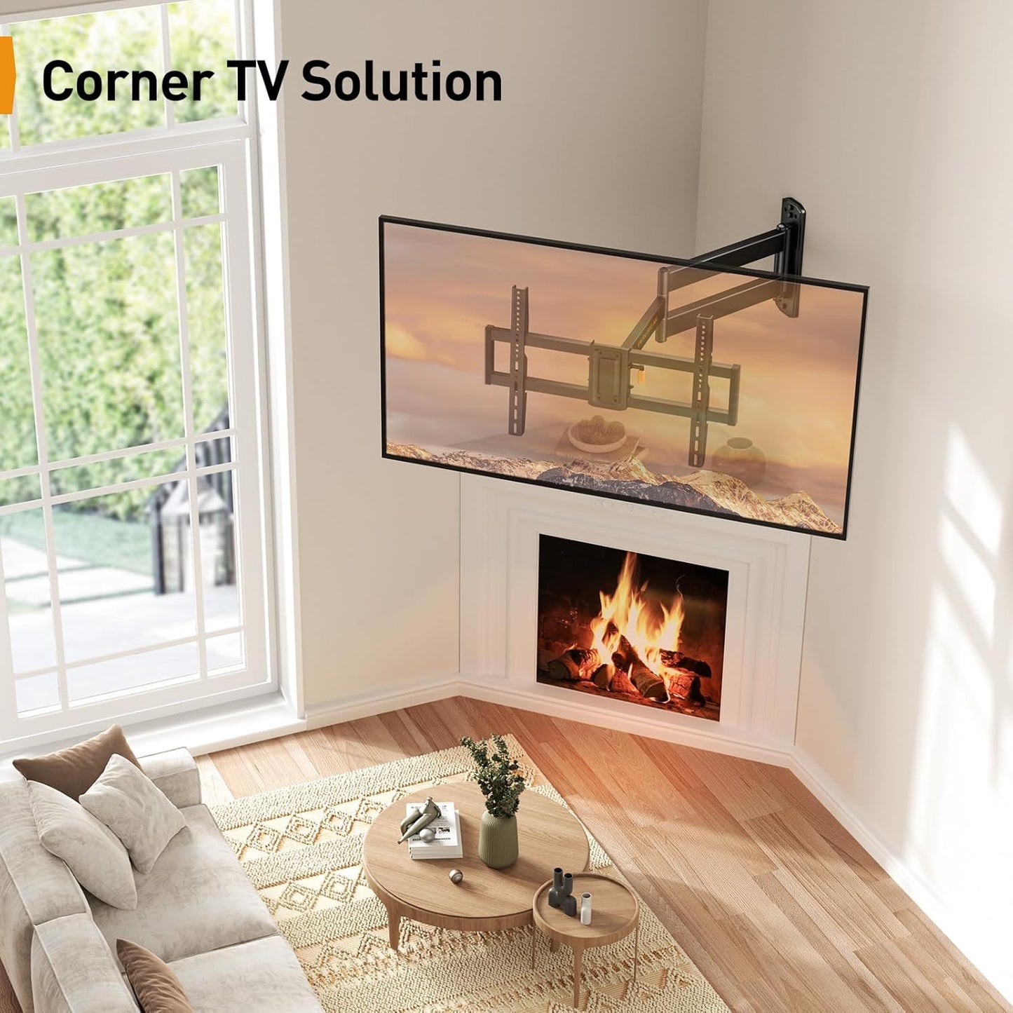 Perlegear Corner TV Wall Mount Long Arm TV Mount Bracket for 32-75 Inch TVs-Full Motion Wall Mount with 32.37” Extension & Swivel Articulating Arm & Tilt, MAX VESA 600x400mm, Holds up to 100 lbs