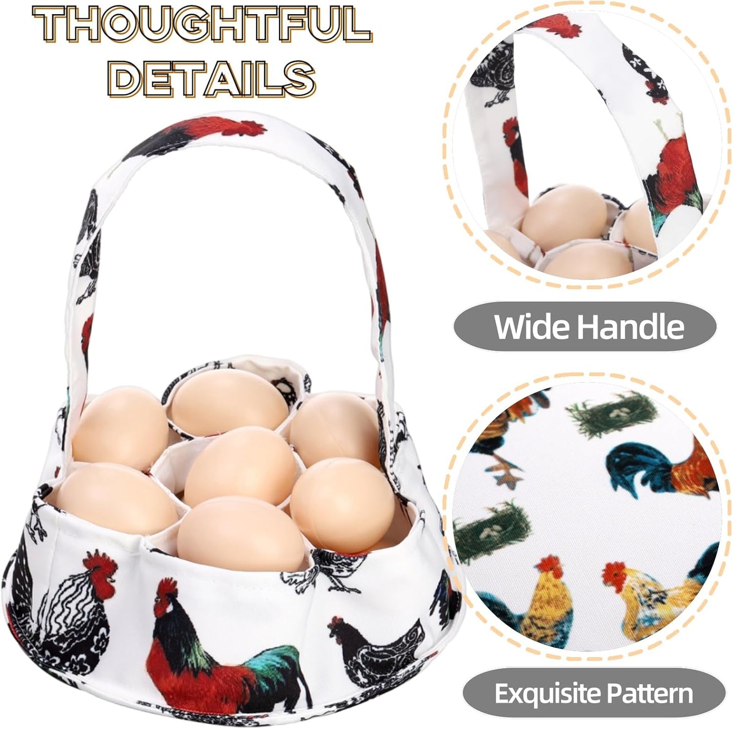 2 Pack Eggs Collecting Bags, Mini Canvas Eggs Gathering Basket with 7 Pouches, Easter Egg Collector for Chicken Hen Duck Goose Housewife Garden Transporting Storage(2 Styles)