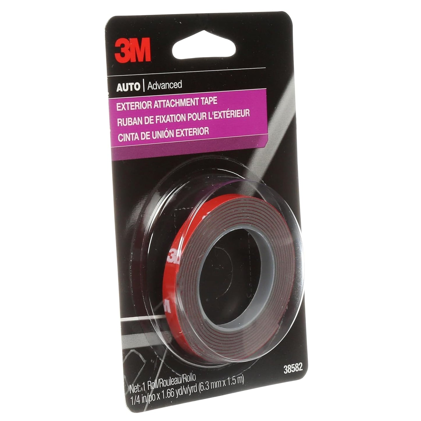 3M Auto Exterior Attachment Tape, 1/4 in x 5 ft, Heavy Duty Double-Sided Automotive Tape for Car Trim, Moldings, Emblems, and Badges (38582)