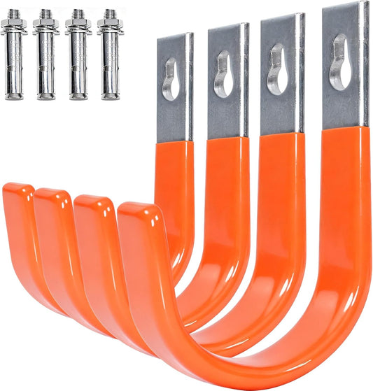 Heavy Duty Wall Hooks, Garage Storage Utility Hooks, Steel Wall Mount Hanger, Tool Organizer Hose Hanger Steel U Hooks for Garage & Garden (4, Orange)