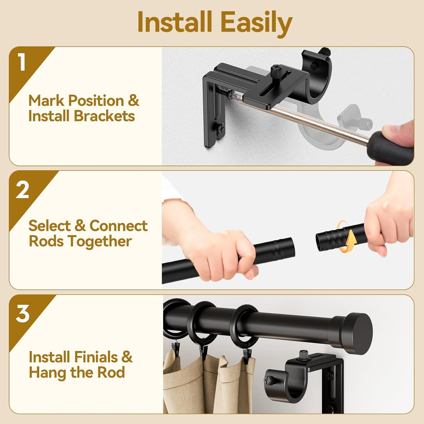YaFex Curtain Rods 32-144 Inch, Heavy Duty 1 Inch Adjustable Curtain R