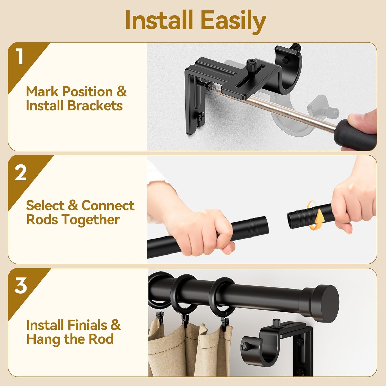 YaFex Curtain Rods 32-144 Inch, Heavy Duty 1 Inch Adjustable Curtain R