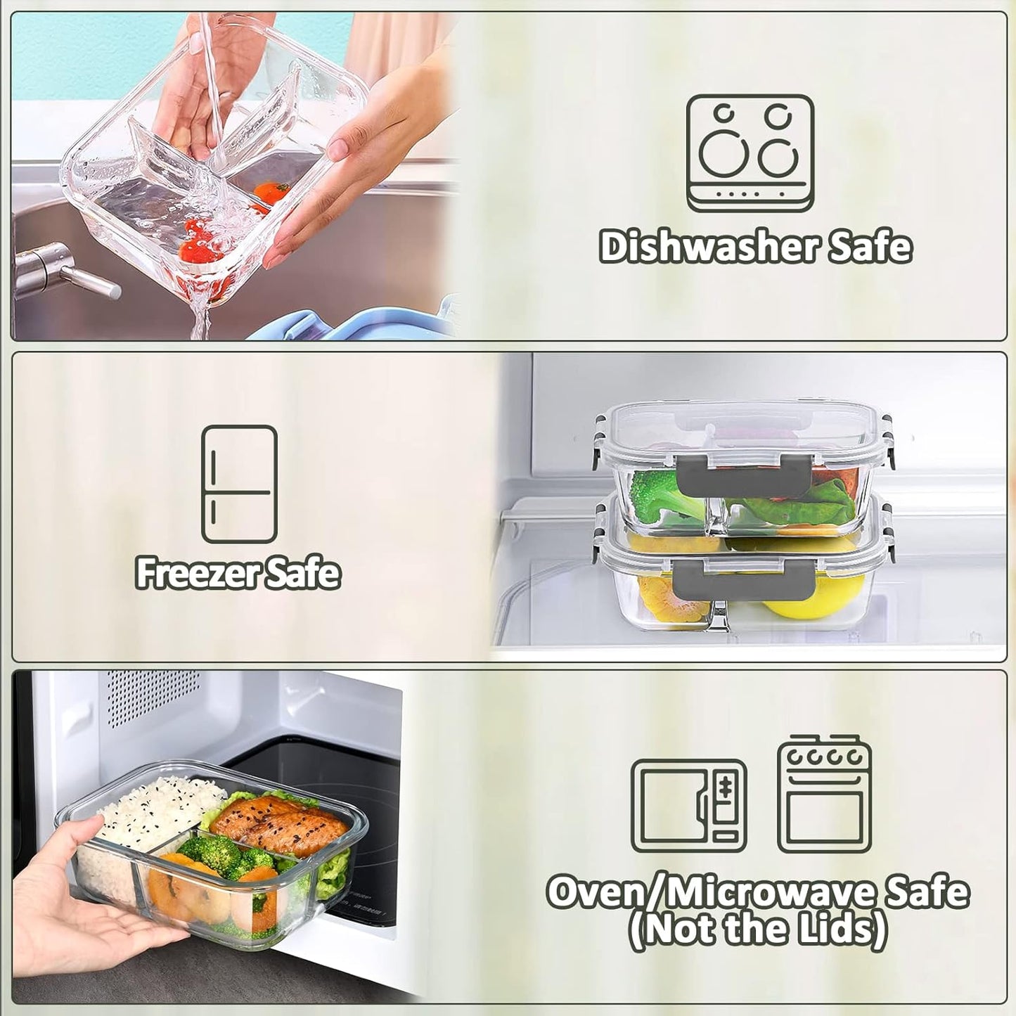 M MCIRCO [5-Pack, 36 oz] Glass Meal Prep Containers 3 Compartment with