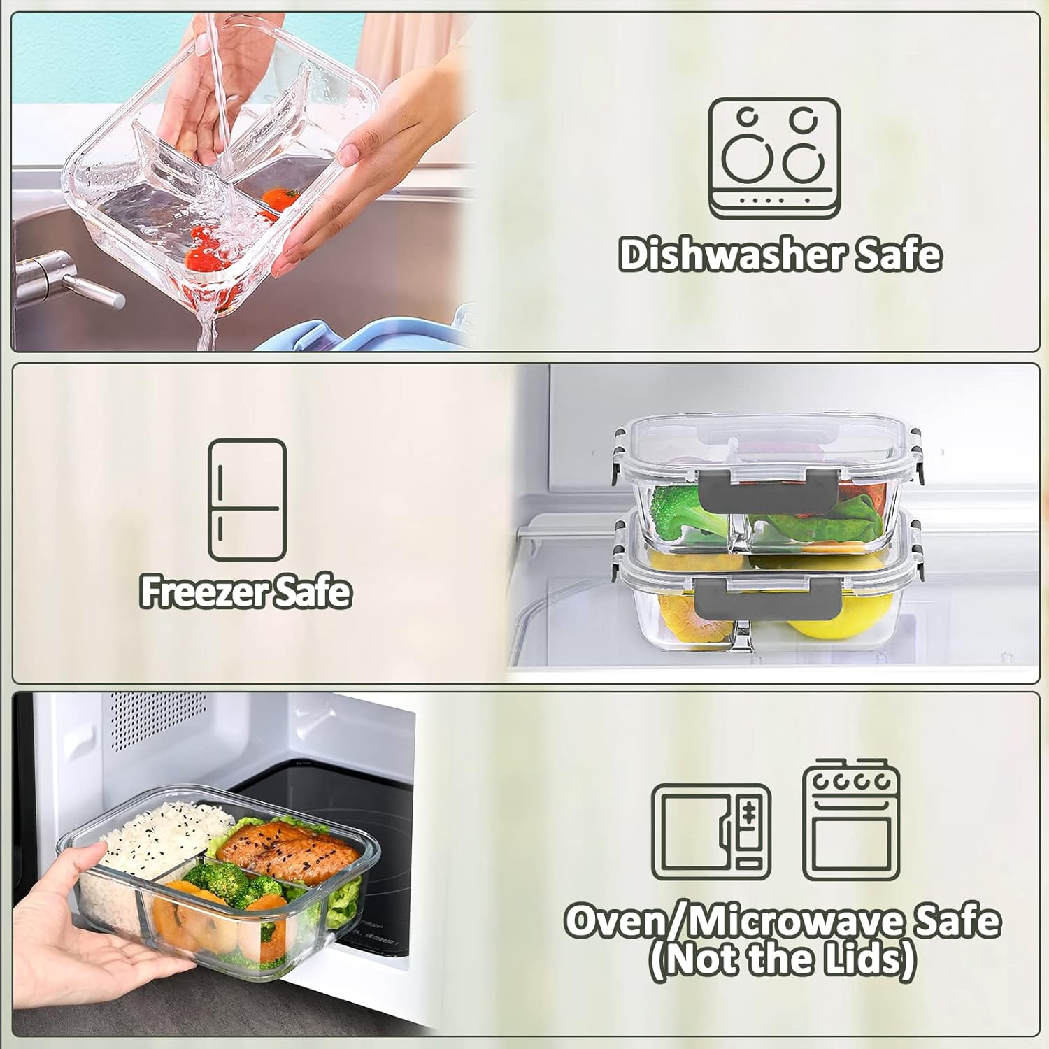 M MCIRCO [5-Pack, 36 oz] Glass Meal Prep Containers 3 Compartment with