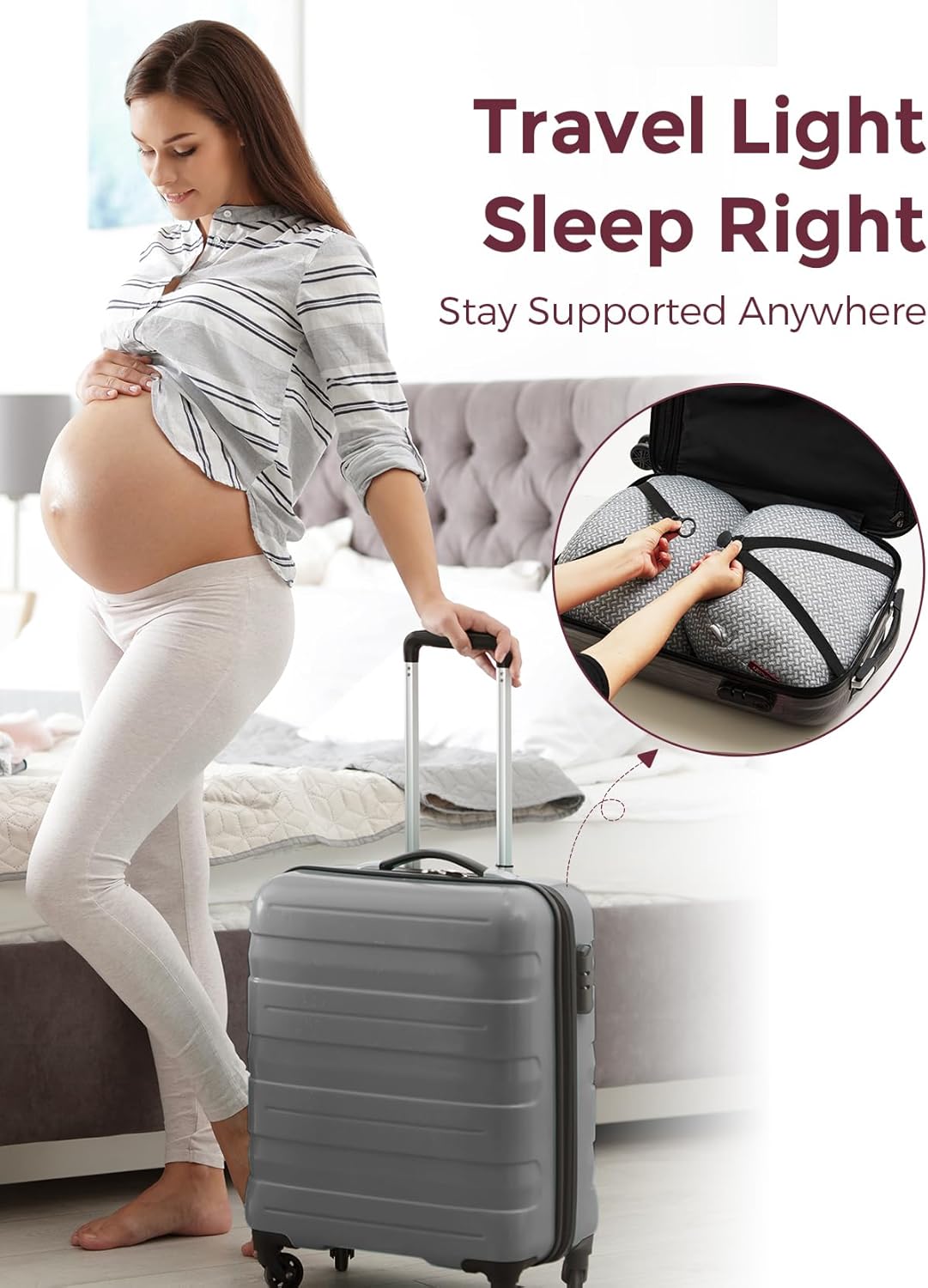 Momcozy Portable Pregnancy Pillow – W Shaped Maternity Support for Side Sleepers, Adjustable Travel Wedge Pillow for Back, Belly, and Hip Relief, Ideal for Pregnant Women, Deep Grey