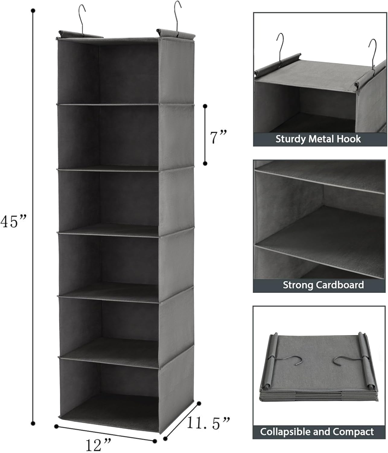 MAX Houser 6 Tier Shelf Hanging Closet Organizer, Closet Hanging Shelf