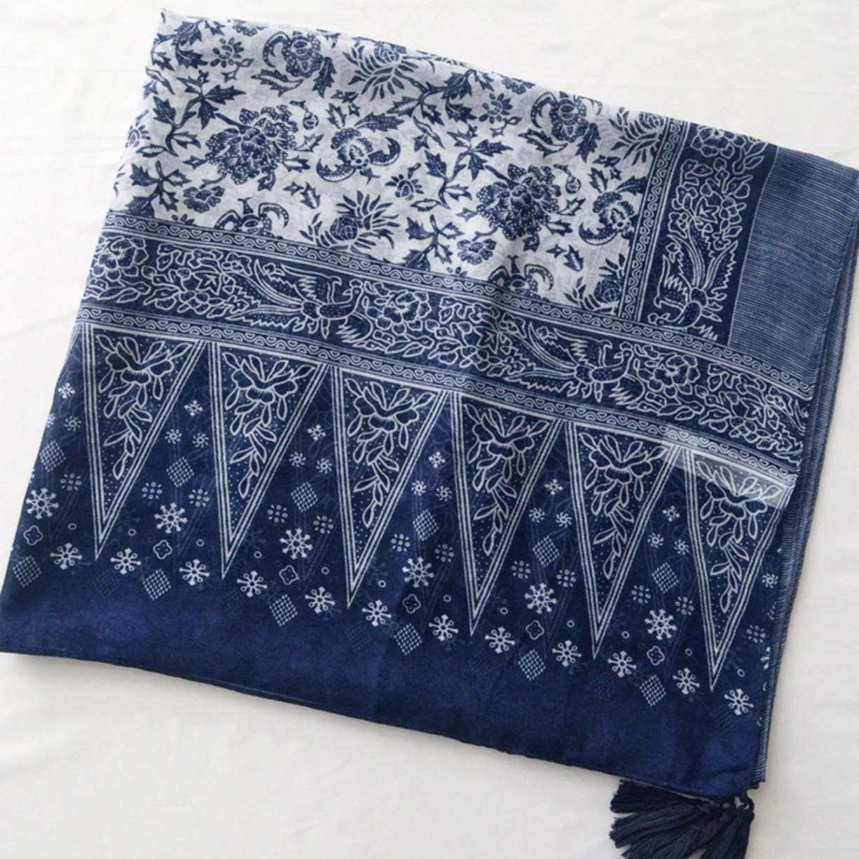 GUZOSJO Women's Boho Cotton Hemp Lightweight Floral Printed Scarf Long
