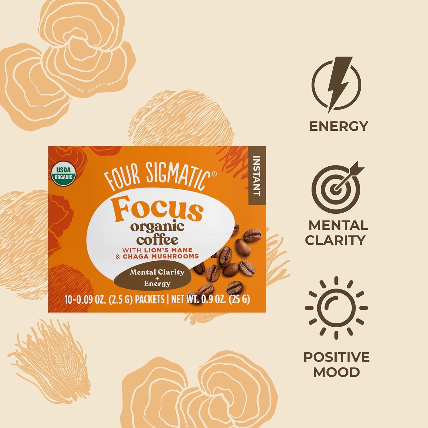 Four Sigmatic Focus Organic Mushroom Coffee | Instant Mushroom Coffee 