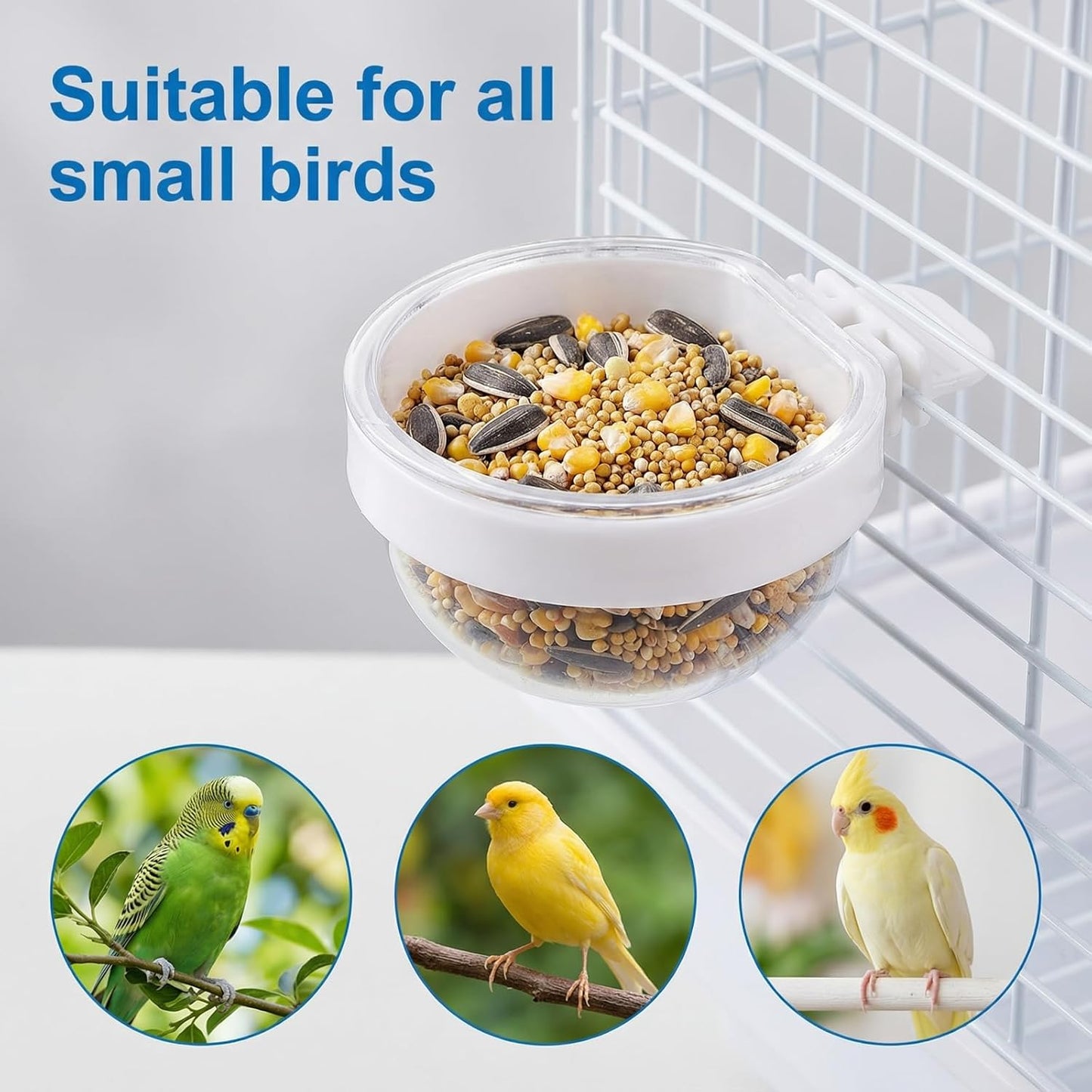 4 Pack Detachable Transparent Bowl, Bird Food Bowl, Plastic Food Cup, 